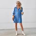 K New Loose Long-sleeved Denim Dress With Patchwork; Midi Dress For Women_ecoleips.com