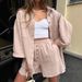 Women's Clothing Casual Temperament New Women's Clothing Solid Color Cardigan Button Down Top Fashion Shorts Two Piece Set_ecoleips.com