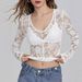 Women's Sexy Sheer Lace Long Sleeve V-Neck Pullover Blouse Top for Casual Wear_ecoleips.com