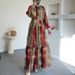 Ladies' Style Tie Dye Round Neck With Belt And Lining Long Elegant Dress_ecoleips.com