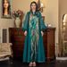 Muslim V Neck Long Sleeve Ladies Robe Fashionable Ostrich Hair Sequin Dress Abaya_ecoleips.com