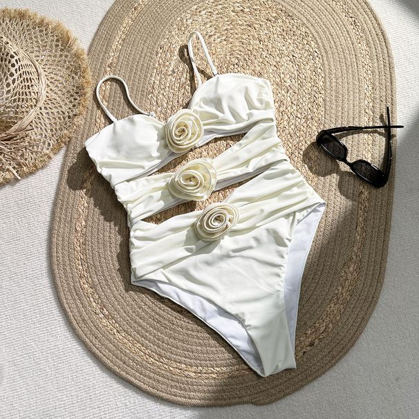 Women's Clothing Sexy Tube Top Bikini One Piece Swimsuit 3D Three Dimensional Flower Swimsuit_ecoleips.com