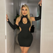 Spring And Summer New Style Dress Europe And The United States Sexy Solid Color Hollow Neck Tight Hip Dress_ecoleips.com