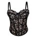 Women's Lace Trim Body Shaping Camisole – Adjustable Inner Straps & Herringbone Support (Black/Apricot White Trim)_ecoleips.com