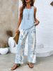 Women's Clothing Casual Square Neck Pullover Vest Plus Long Pants Digital Printing Two Pieces_ecoleips.com