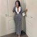 "Elegant Houndstooth Patchwork Dress For Women - Slim Fit Long Sleeve Dress With Puff Sleeves, Autumn & Winter Fashion"_ecoleips.com