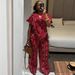 Women's Clothing Women's Style Printed Slimming Shirt Wide Leg Trousers Set Fashion Drawstring Waist Elegant Stylish Short Sleeved Outfit_ecoleips.com