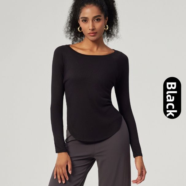 Women's Loose Long Sleeved Yoga Top Skin Friendly Casual Sports T-Shirt Sexy Off Shoulder Design European American Style Nude Autumn Wear_ecoleips.com