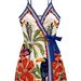 Tropical V Neck Suspender Dress European American Style Summer Vacation Fashionable Color Block Trim a Line Mini Skirt Polyester_ecoleips.com