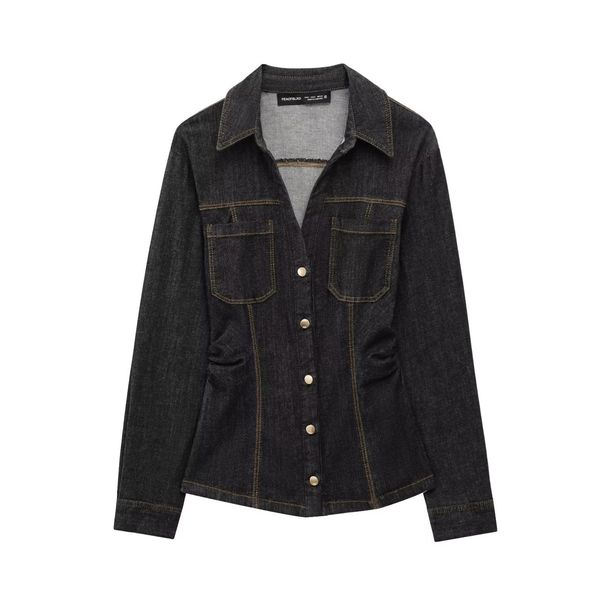 Women's Clothing Women's Slim Fit Shirt And Casual Trousers Set European American Style Spring Simple Lapel Long Sleeve Denim Pant Suit_ecoleips.com