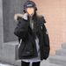 girl Qiqiuyu Navy Blue Workwear Down Cotton Jacket Parka Women Short Small Size Winter Fur Collar Thickened Coat_ecoleips.com