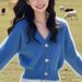 2025 Fall/Winter New French Casual Style Soft Blue V-neck Sweater Knit Cardigan Coat For Women, Short Top_ecoleips.com