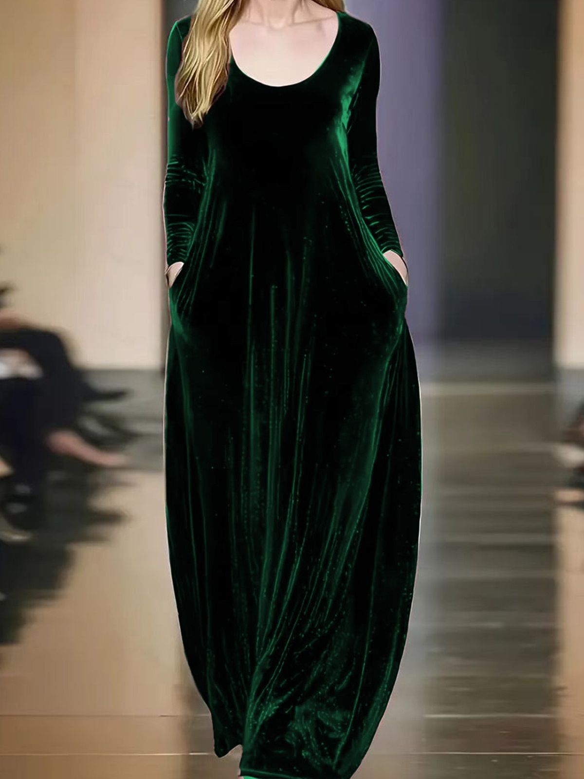 Modest Abaya Dress/Muslim Dress Women Elegant French Velvet Dress With Long Sleeves & Flowy Hem - Soft Round Neck A-Line Formal Gown_ecoleips.com