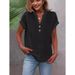 Summer Solid-Color Stand-Up Collar Button Short-Sleeved Women's Shirt_ecoleips.com