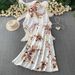 French Romantic Floral Long-Sleeve Shirt & High-Waisted Midi Skirt Set – Casual Sun Protection Outfit (One Size, Multiple Colors)_ecoleips.com