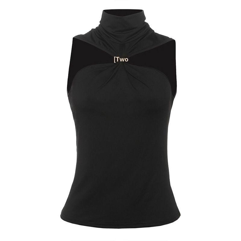 2025 Spring/Summer New Women's Fashion Elegant Design Solid Color Half High Neck Sleeveless Vest Versatile Slim Fit Top_ecoleips.com