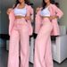 Summer Women's Elegant Solid Color Split Sleeve Lapel Straight Leg Suit Pants Set European And American Foreign Trade Clothing_ecoleips.com
