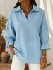 Women's Spring And Autumn New Solid Color Casual Loose Fashion Lapel Long Sleeve Top_ecoleips.com