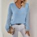 Elegant V-Neck Long Sleeve Knit Top With Lace Detailing – Breathable & Stylish Women’s Casual Blouse For Fall & Spring_ecoleips.com