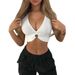 Voya Women's Sexy Style Deep V-neck T-shirt Summer New Slim Fit Ultra Short Top_ecoleips.com