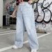 Light Blue mid Rise Loose Straight Leg Jeans for plus Size Women Casual Versatile Flattering Leg Lengthening_ecoleips.com