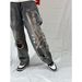 Women's Straight Leg Casual Trousers Loose Fitting Printed Distressed Cropped Jeans Trendy for Export Cross Border Trade Europe And America Wholesale_ecoleips.com