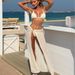 Peach Lace Bikini Set With Mesh Cover-Up - Halter Tie-Front 3-Piece Swimsuit | Sexy Beachwear For Women S/M/L_ecoleips.com