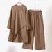 H720#Spring And Autumn Muslim Two-Piece O-Neck Long Sleeve Shirt Wide-Leg Pants Suit Casual Women's Set_ecoleips.com