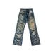 Women's Clothing Digital Printing Erosion Damage Washed Retro Distressed Jeans_ecoleips.com