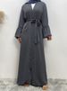 New High Quality Nida Muslim Kimono Abaya Eid Women's Dress Dubai Clothing Solid Color Islamic Long Robe Middle East Fashion 2XL_ecoleips.com