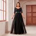 Cross-Border New Long Splicing Large Hem European And American V-Neck Evening 2025 Lace Off-Shoulder Princess Dress_ecoleips.com