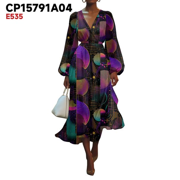 Women's V-Neck Dress Summer Fashion Floral Puff Sleeve Dress_ecoleips.com