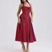 2025 Summer New Slim Fit Camisole Long Dress, Fashionable Printed Neck Hanging Lace Dress_ecoleips.com