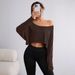 2025 European And American Cross-border Fashion Off-shoulder Loose-fitting Base Shirt T-shirt With_ecoleips.com