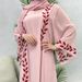 Women's Clothing Fashion Street Chiffon Pink Round Neck Plant Pattern Embroidered Long Dress_ecoleips.com