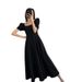 Summer New Retro Hepburn Style Little Black Dress for plus Size Women Slimming Waist Square Neck Women's Clothing Export_ecoleips.com