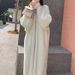 Elegant Long Faux Mink Knit Cardigan- Oversized Winter Coat With V-Neck & Split Hem - Soft Polyester Blend In White, Black, Gray, Pink, Beige_ecoleips.com