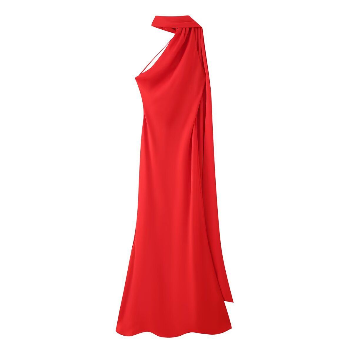 Women's Slim Fit Long Dress Fashionable Summer Halter Neck Backless Simple Flowing Ribbon Detail_ecoleips.com