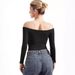 Women's Sexy Off Shoulder Long Sleeve Shirt Slim Fit Crop Top T-Shirt For Fall Fashion_ecoleips.com