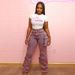 Women's Clothing Tie Dyed Denim High Waist Straight Stitching Multi Pocket Trendy Streetwear Style Trousers_ecoleips.com