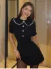 TARUXY Elegant Slim Mini Dress Women Lace Short Sleeve Doll Collar Button Splice Autumn Fashion Classic Office Dresses Female_ecoleips.com