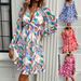 DiYun Women's Clothing 2024 Spring/Summer Elegant Contrasting Color Print V-Neck Long Sleeve Dress_ecoleips.com
