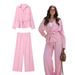 Women's Clothing Waist Slim V Neck Chiffon Long Sleeved Top Simple Wide Leg Casual Trousers Suit_ecoleips.com