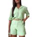 Women's Clothing Summer New Plus Size Solid Color Loose Long Sleeve Shirt High Waist Shorts Casual Suit_ecoleips.com