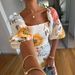 Women's European American Style Fashion Dress Large Swing One-Line Print Bubble Short Sleeve_ecoleips.com