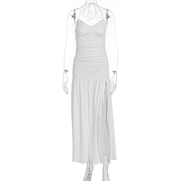 Summer Women Halter Dress Sexy V Neck Slim Fit Bodycon Side Slit Long Party Evening Dress For Women_ecoleips.com