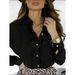 Women's Oversized Long Sleeve Shirt – Wrinkle-Resistant Polyester Blouse For Work & Casual (S-XL, Black/White/Blue)_ecoleips.com