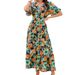 Cross-border Real-shot Rayon Printed Ruffle Batwing Sleeve V-neck Waist-cinching Bohemian Dress_ecoleips.com