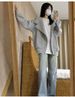 Grey Hooded Lapel Sweater Jacket Women's Hooded Autumn And Winter Korean Wear 2026 New Super Fire Autumn And Winter Coat_ecoleips.com