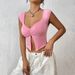 Voya Women's Sexy Spicy Girl Design, Chest Pleats, Hem Slit For Slimming, Short T-shirt_ecoleips.com